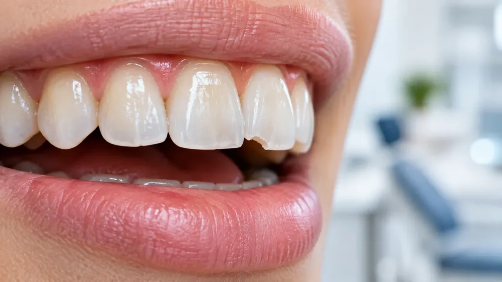 Small chip on a natural front tooth before dental bonding