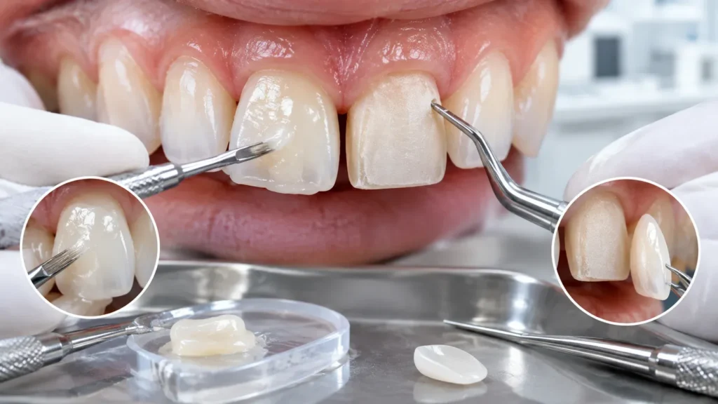 Comparison of tooth preparation for dental bonding and porcelain veneers
