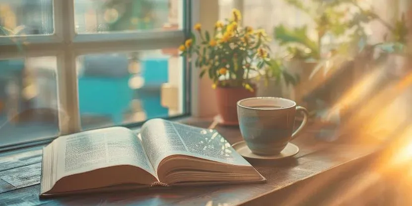 Good morning Bible verses for hope, strength, and courage beside a sunlit window.